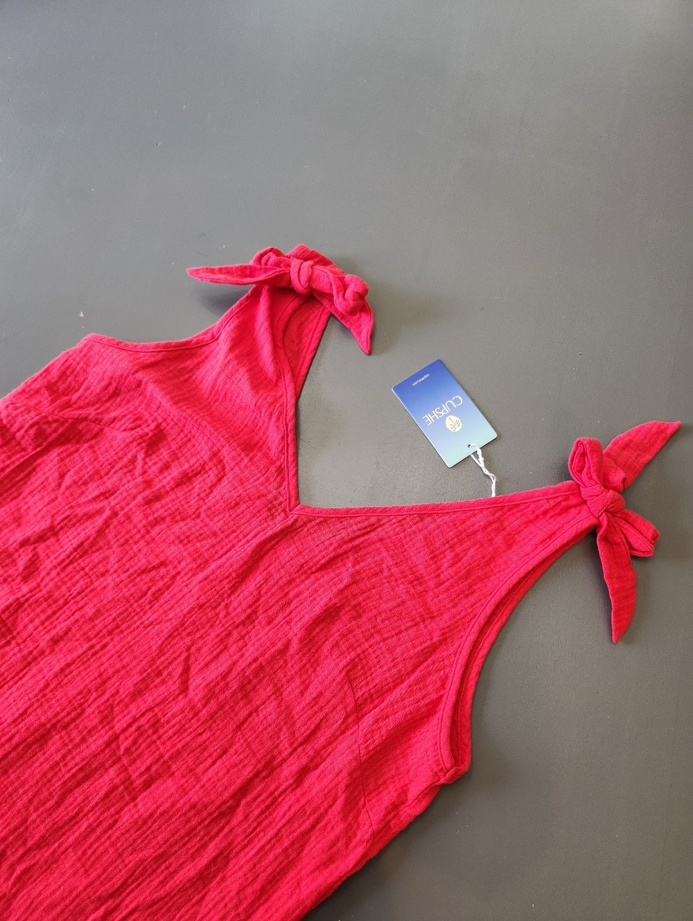 CUPSHE Dress Womens Medium Red Gauzy Cotton Swimsuit Mini Cover Up Pullover Bow